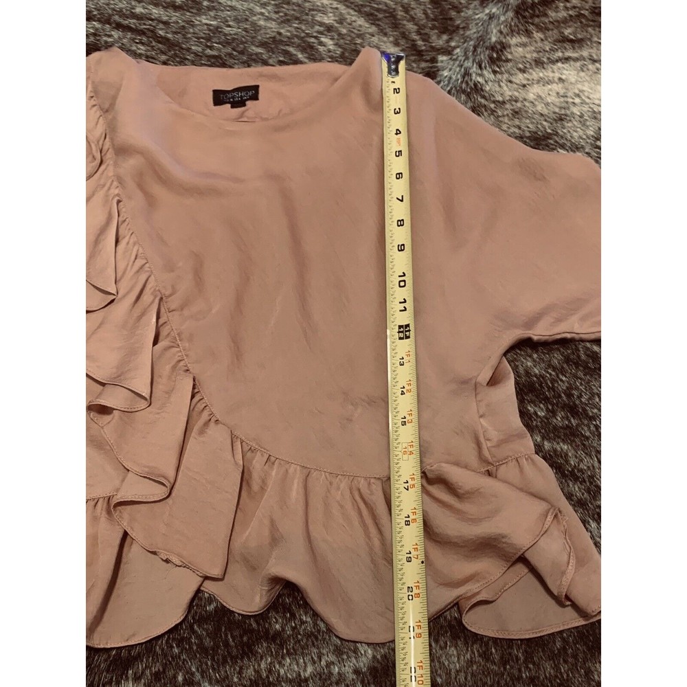 TOPSHOP Size 4 Boho Peach 3/4 Sleeve Ruffle Blouse Shirt EUC - Picture 3 of 8